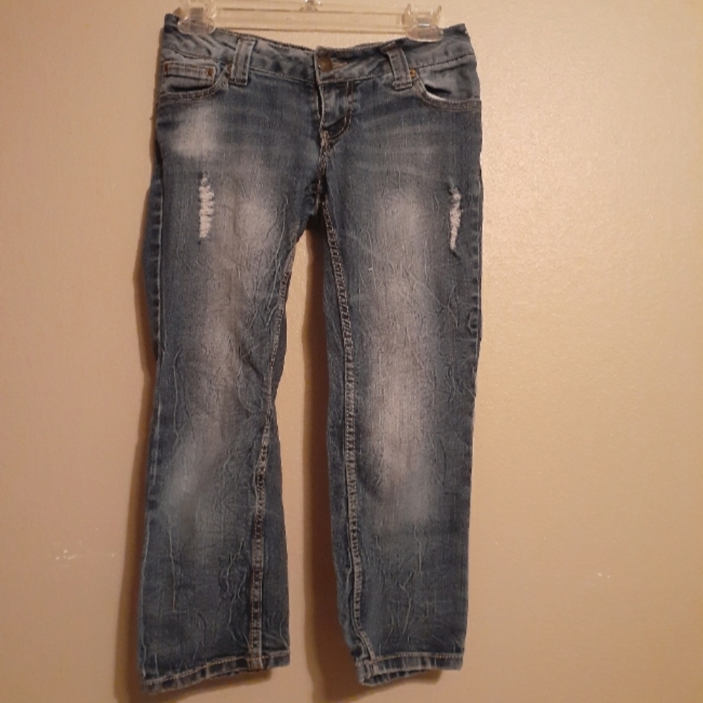 Paris Blues Cropped Distressed Low Rise Jeans